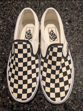 Vans Classic Slip-On Checkerboard Canvas Sneakers - Black & White NEW!